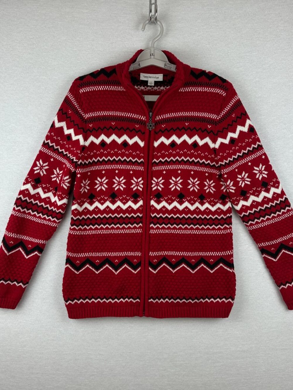 Breckenridge Women's Full-Zip Fair Isle Snowflake Cardigan Sweater Size S